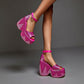 Luxury Rhinestone Platform Wedge Sandals - Stylish Thick Bottom Plus Size Footwear - EnigmaParis