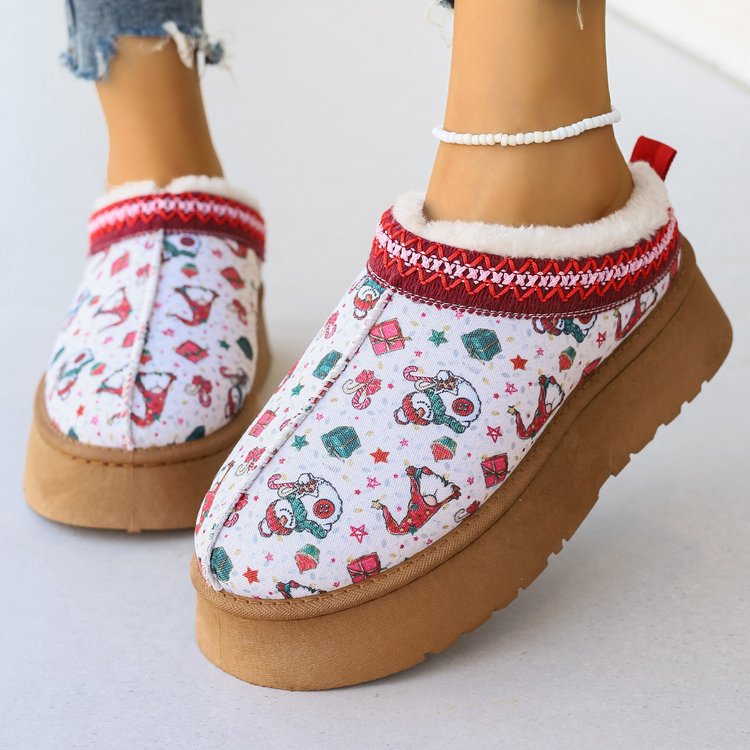 Women's Shoes Cartoon Pattern Thick Bottom Plush Low Top Toe Cap Lazy Slippers - EnigmaParis
