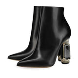 Luxury Rhinestone Gemstone Heel Women Side Zip Short Boots
