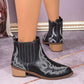 Women's Martin Vintage Pointed Toe Chunky Heel Embroidered Ankle Boots.