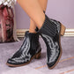 Women's Martin Vintage Pointed Toe Chunky Heel Embroidered Ankle Boots.