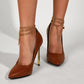 Women's Metal Chain Low-top Stiletto Heels - Elegant Pointed High Heel Shoes.