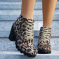 Fashoin Leopard Print Ankle Boots Winter Square Heel Suede Lace-up Zip Boots Women Casual Versatile Shoes Autumn And Winter - EnigmaParis