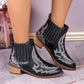 Women's Martin Vintage Pointed Toe Chunky Heel Embroidered Ankle Boots.