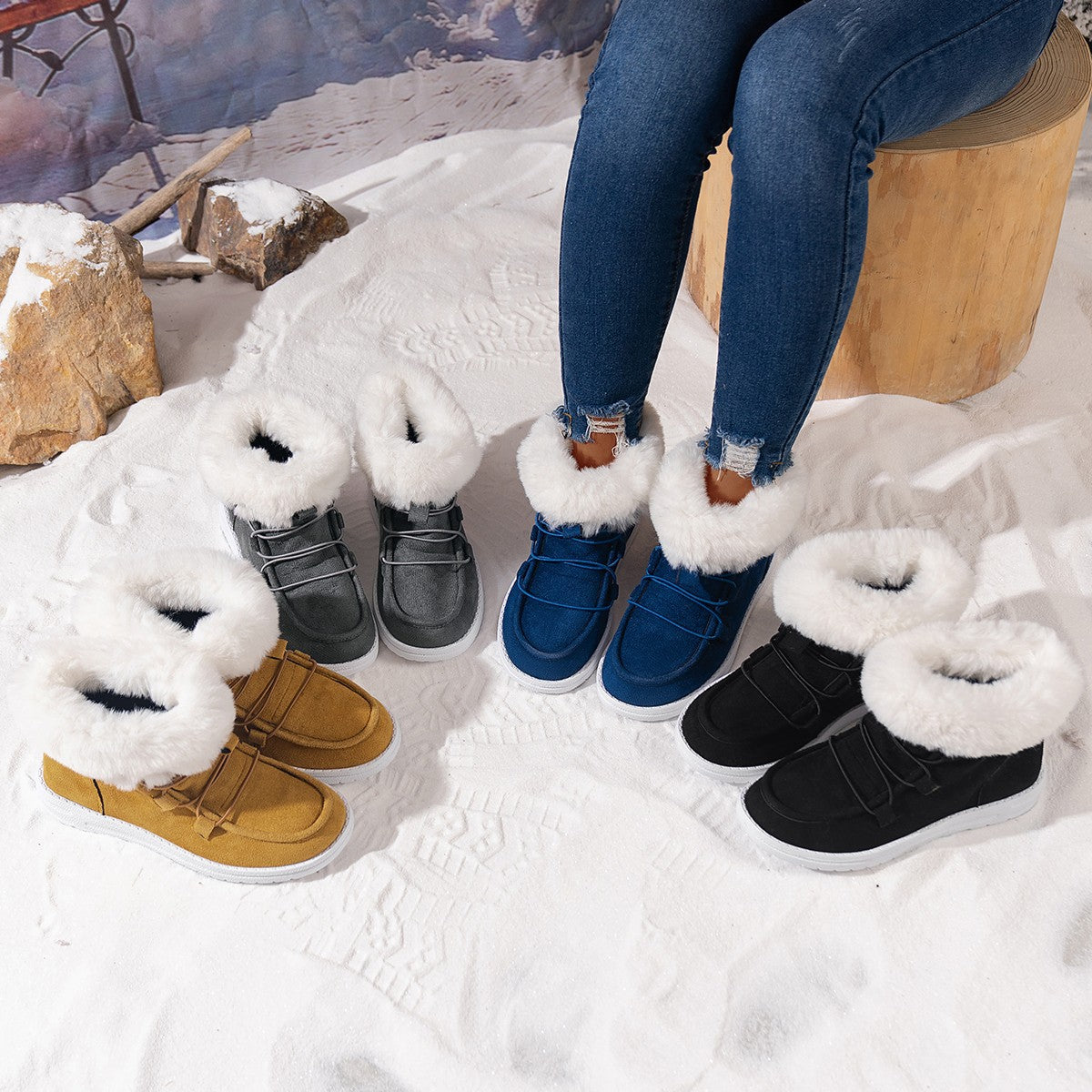 Winter Fleece Snow Boots For Women New Style Furry Casual Flat Plush Shoes Women's Warm Ankle Boots - EnigmaParis