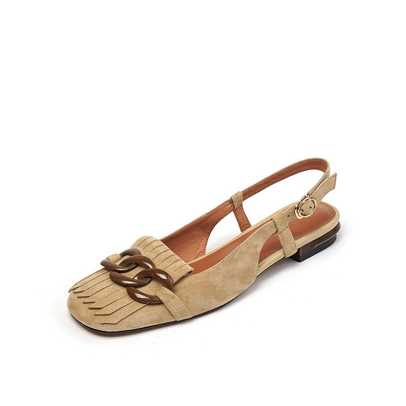 Women's Tassel Buckle Sandals Retro Square Toe.