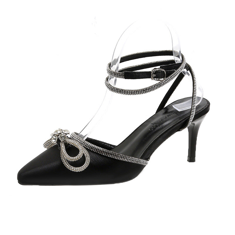 Women's Fashion Rhinestone Bow Pointed High Heels - EnigmaParis