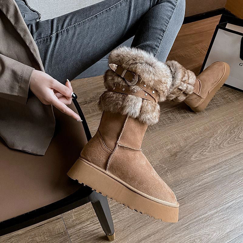 Northeast Snow Winter Fleece-lined Platform Cotton-padded Boots - EnigmaParis