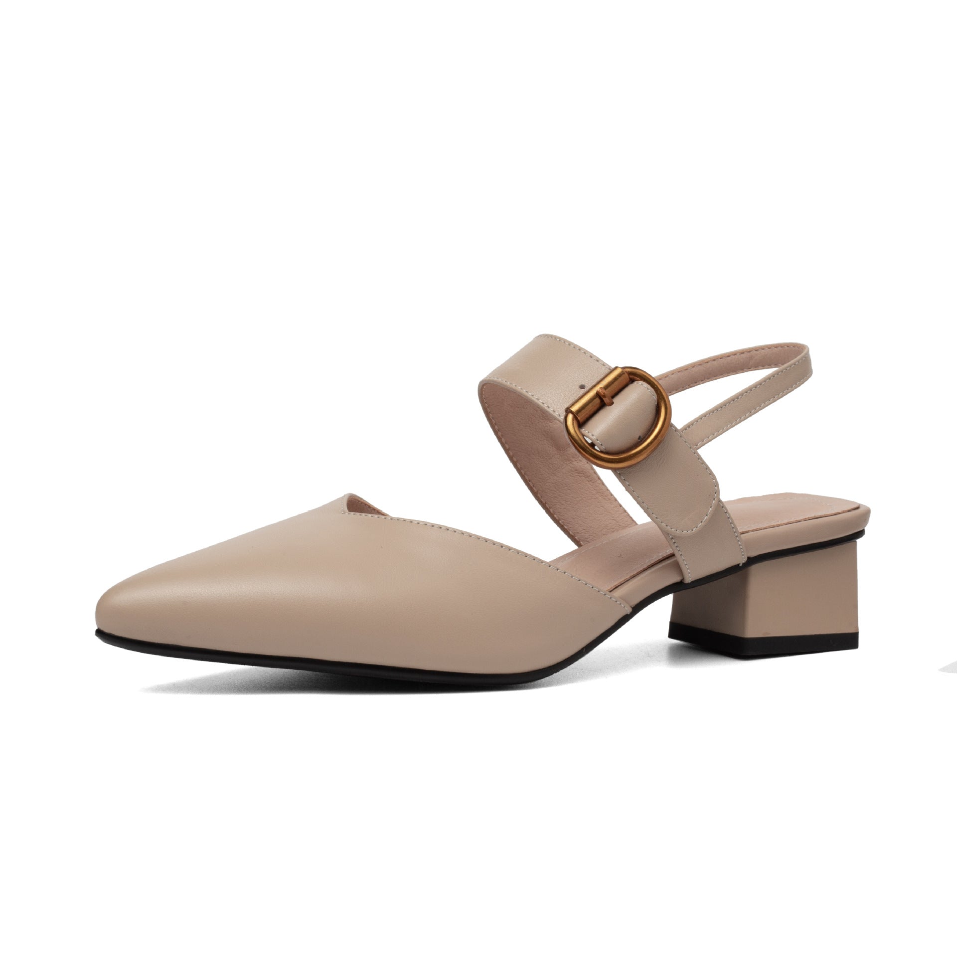 Square Toe Toe Sandals Women's Buckle Metal Buckle Mid-heel Cowhide Back Empty Single Shoes