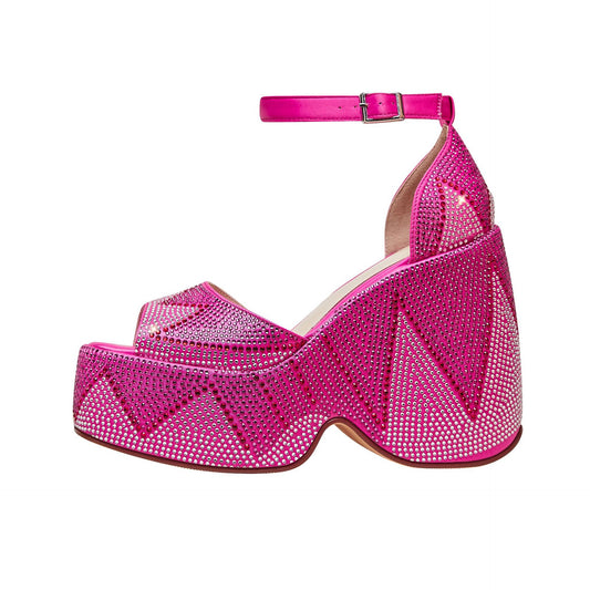 Luxury Rhinestone Platform Wedge Sandals - Stylish Thick Bottom Plus Size Footwear - EnigmaParis