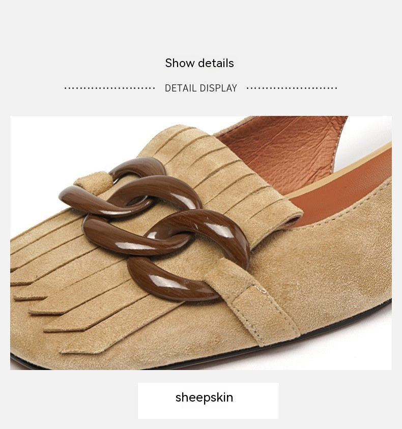 Women's Tassel Buckle Sandals Retro Square Toe.