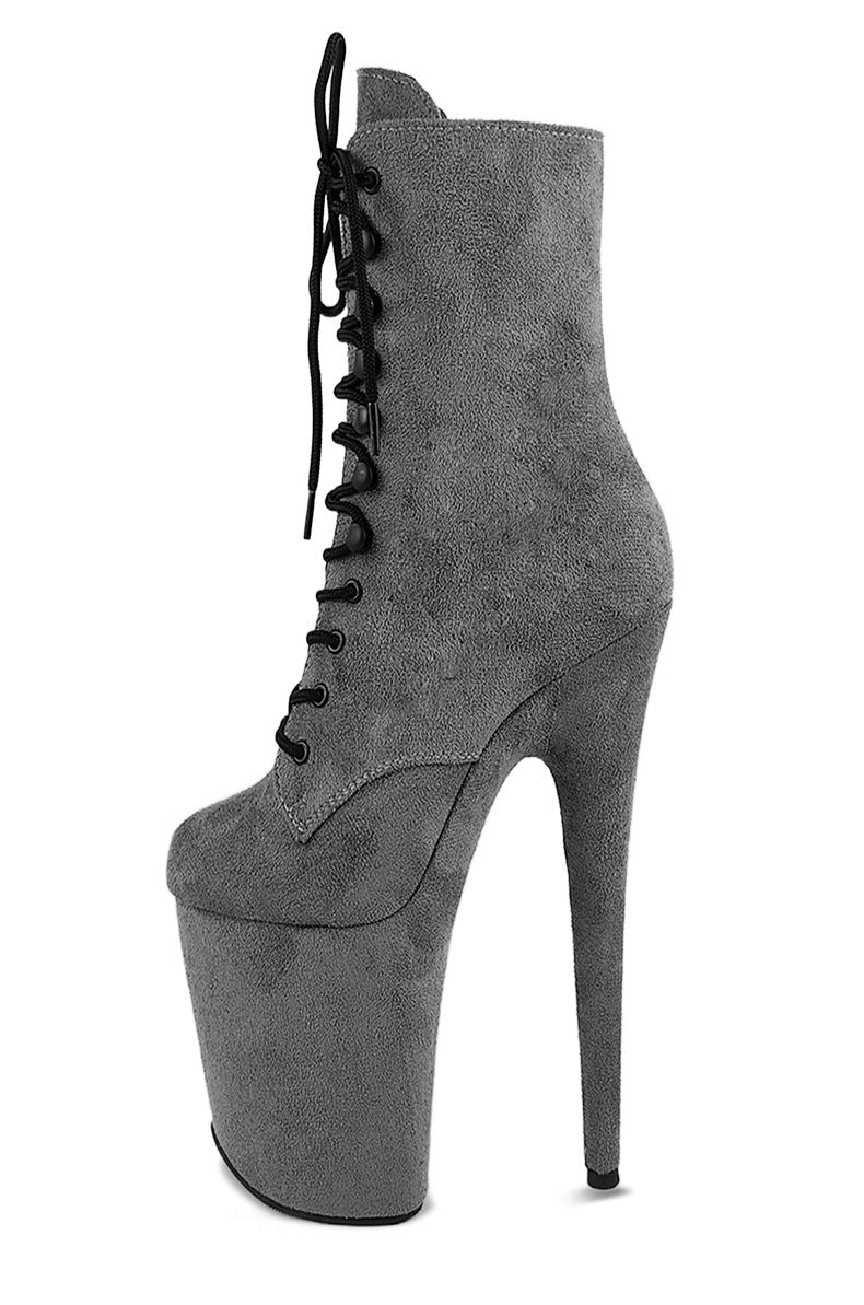 20cm Round Head Long Tube Suede Black Short Boots - Women's Super High Heel.