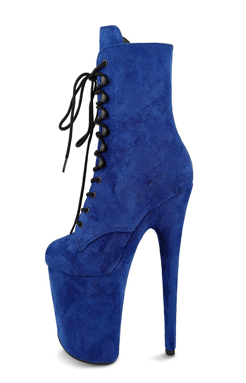 20cm Round Head Long Tube Suede Black Short Boots - Women's Super High Heel.