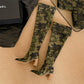 Women's Round Head Camouflage Denim Chunky Heel Long Boots - EnigmaParis