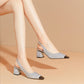 Rhinestone Mid-heel Toe Sandals Women's Chunky Heel Buckle
