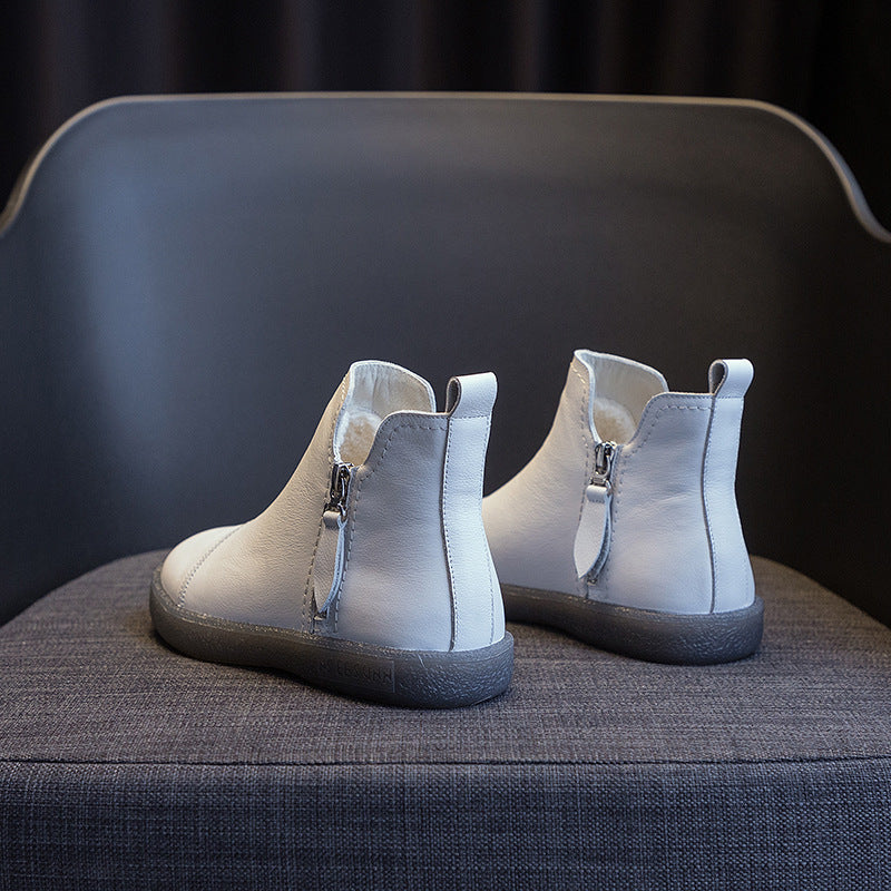 Velvet Padded All-matching Women's Double Zipper White Shoes - EnigmaParis