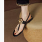 Sheepskin Preppy Style Flip-toe Flat With Flower Open Toe Women's Sandals