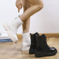 Lace-up Thick-heeled Boots Winter Casual Round Toe Platform Ankle Boots Women Fashion Quilted Pattern Minimalist Motorcycle Shoes - EnigmaParis