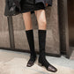 Women's Mid Heel Stitching Knee Boots Chunky Heel Women.