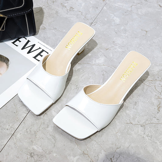 Women’s High Heel Peep Toe Slippers: Square Toe, Perfect for Summer - EnigmaParis