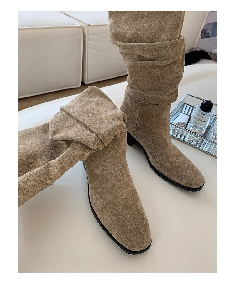 French Western Denim Boots - Stylish Mid-calf Footwear for a Trendy Look.