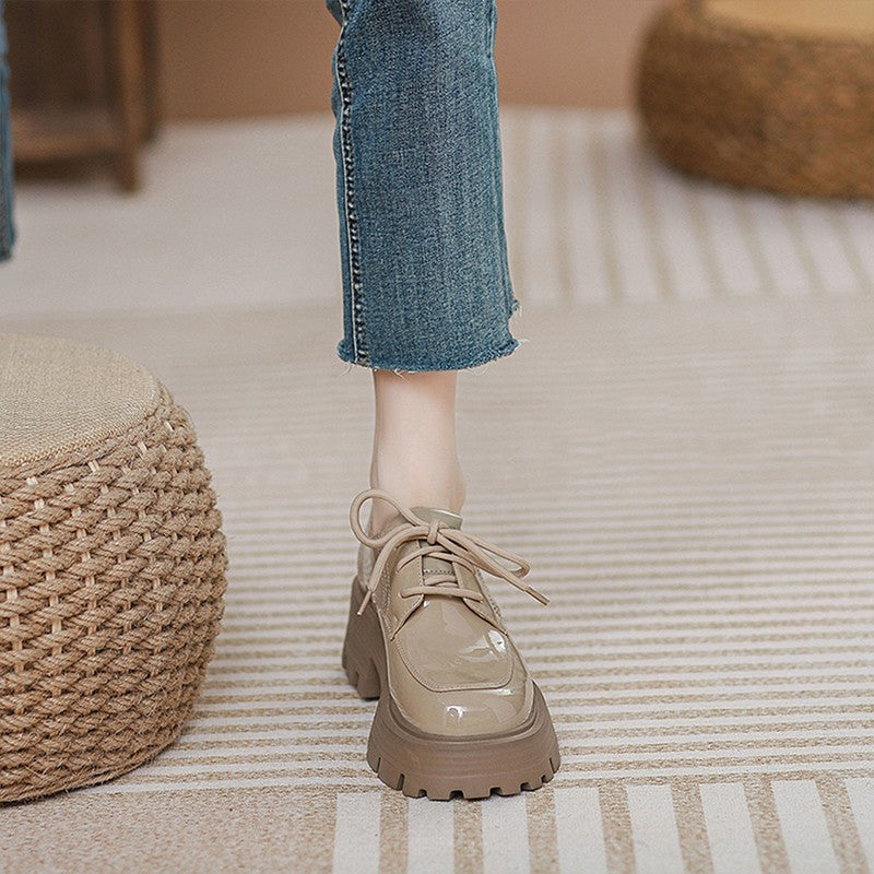 Women's British Style Small Leather Lace-Up Shoes - Elegant and Comfortable - EnigmaParis