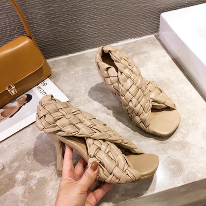 European And American New Style Foreign Trade Woven Stiletto Sandals
