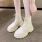 British Style Round Head Lace-up Knitted Mouth Casual Martin Boots Women - EnigmaParis