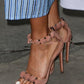 Suede button rivet sandals