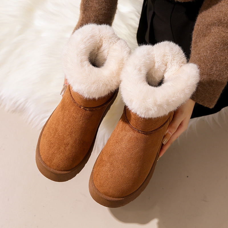Women's Bowknot Snow Boots Winter Fleece Lined Padded Warm Keeping - EnigmaParis