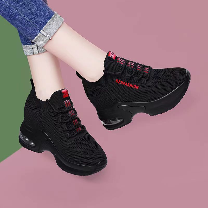 Women's Height Increasing Fly Woven Mesh Dad Shoes with Air Cushion - Comfortable and Stylish Footwear.