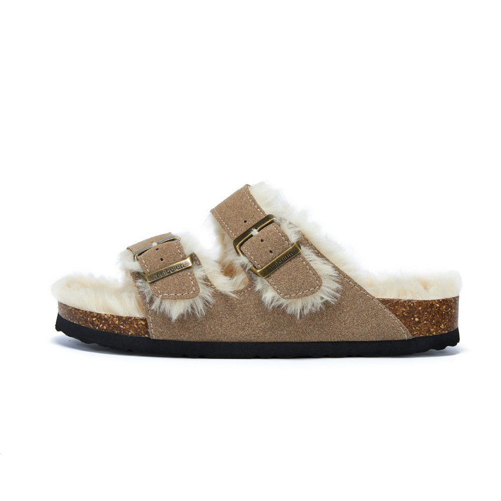 Cork Slippers | Flat-Bottomed Footwear - Autumn & Winter Plush Cork Slippers | Enigma Paris - EnigmaParis