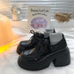 Thick High Heels With Lace Up Small Leather Shoes, Women's British Style Black Versatile High Rise Single Shoes - EnigmaParis