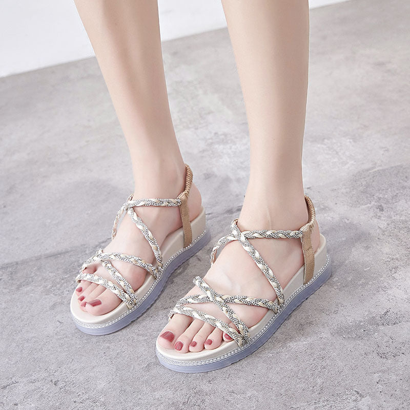 Rhinestone Strap Toe Sandals Women Summer New Style Korean Version