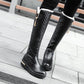 Large Size Mid Heel High Leg Boots with Metal Decoration.