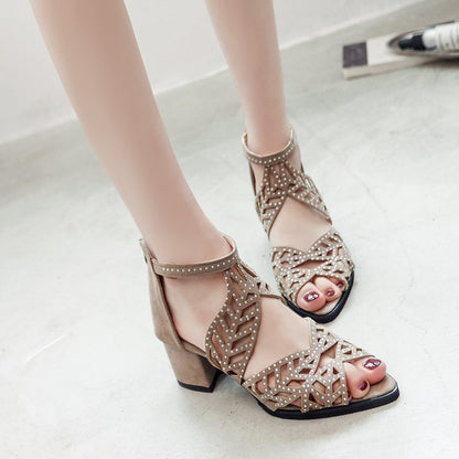 New Style Sandals Women's Large Size Back Zipper Thick Heel