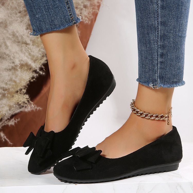 Rubber Plus Size Flat Casual Shoes Women Suede Bow Round Head Gommino - EnigmaParis