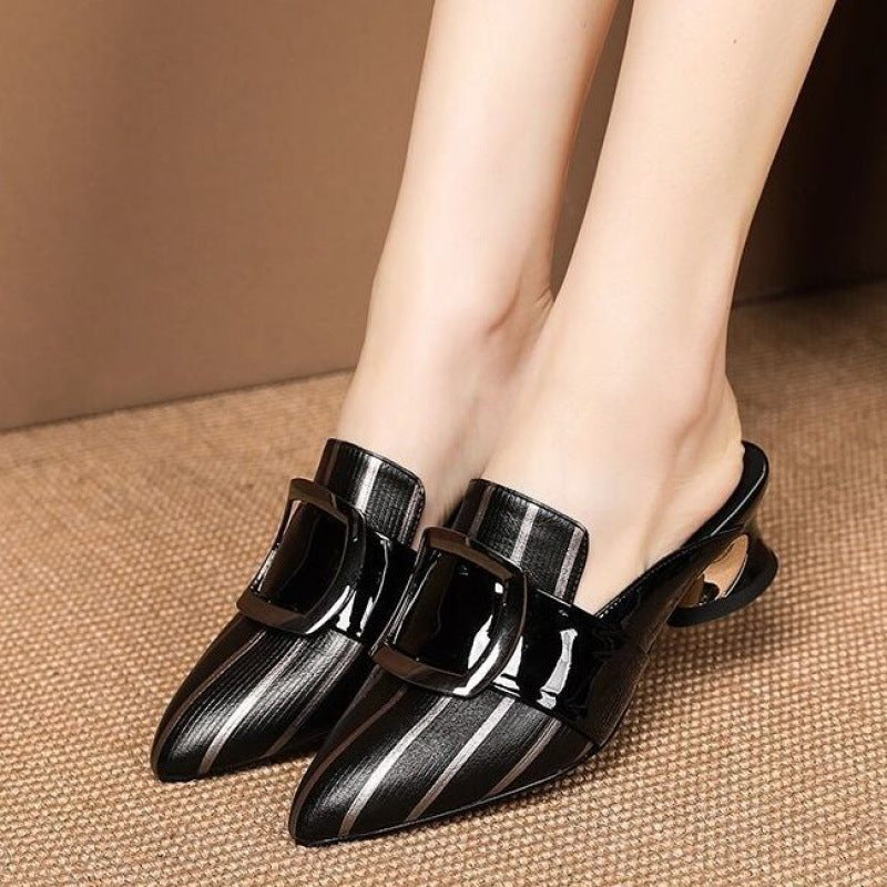 Square Head Half Drag Thick Heel Baotou Sandals For Women