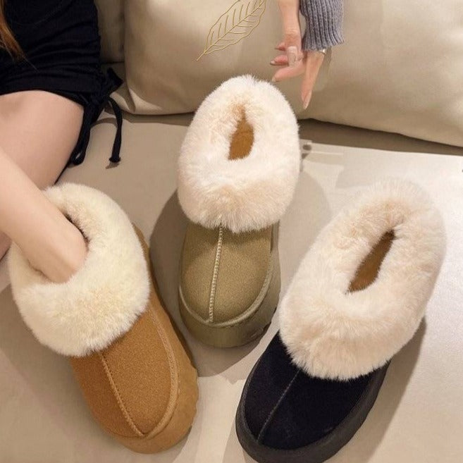 Women's Fur Mouth Short Tube Wrapped Cotton Slippers - EnigmaParis