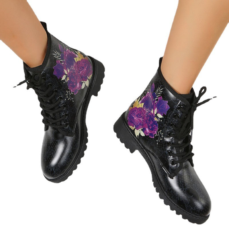 Autumn Casual Lace Up Ankle Boots Round Head Chunky Heel Boots - EnigmaParis