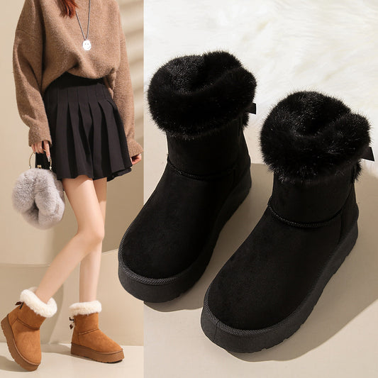 Women's Bowknot Snow Boots Winter Fleece Lined Padded Warm Keeping - EnigmaParis