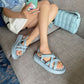 Blue Flat Roman Sandals With Cross Straps