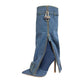 Pointed Female Fashion Metal Buckle Flanging Zipper Casual High Leg Boot - EnigmaParis