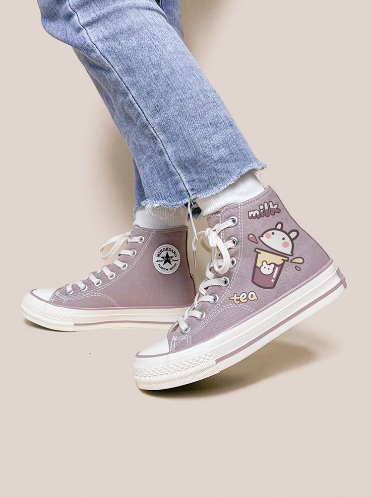 Korean Style Ins Cute Printed Canvas Shoes Women's High Top