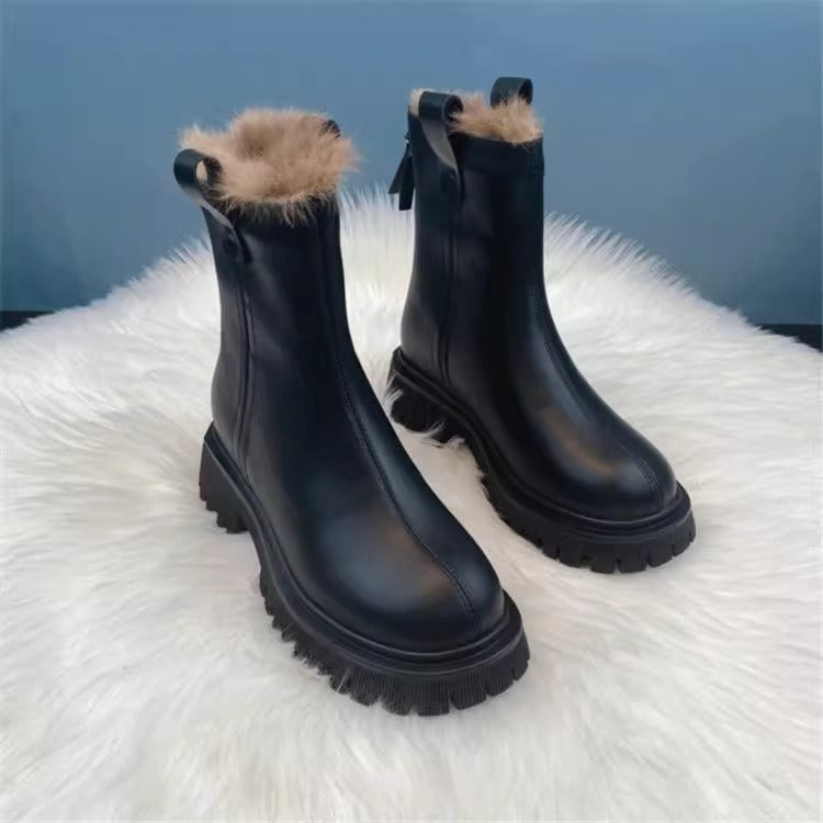 Fleece-lined Thick Northeast China Cotton Shoes Thick Bottom Non-slip Snow Boots Smoke Pipe Ankle Boots - EnigmaParis
