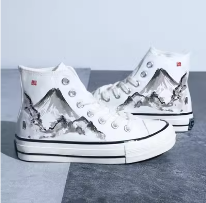 Canvas im chinesischen Stil: High-Top-Boardschuhe mit Retro-Landschaft