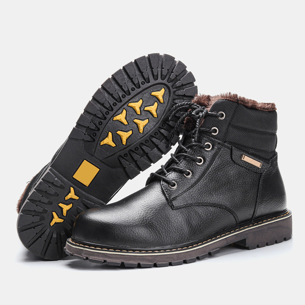 Plus Size Men's Snow Boots - Real Leather with Fleece Lining - EnigmaParis