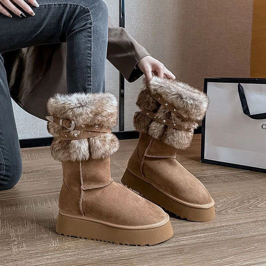 Northeast Snow Winter Fleece-lined Platform Cotton-padded Boots - EnigmaParis