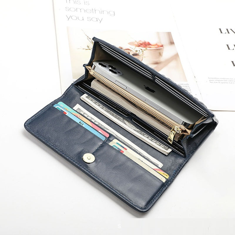Women's Fashion Multi-card-slot Pleated Long Genuine Leather Wallet
