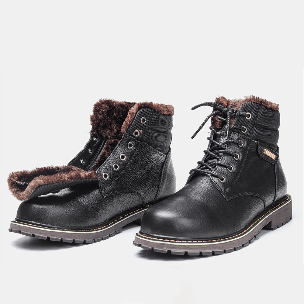 Plus Size Men's Snow Boots - Real Leather with Fleece Lining - EnigmaParis